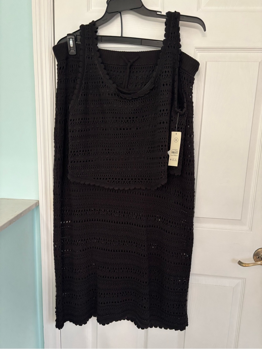 Black Crochet Two-Piece Set with Overlay - Women